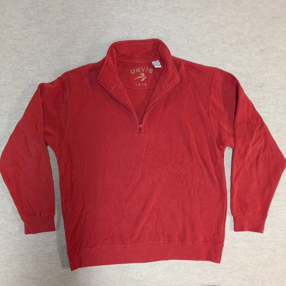 Orvis Men's Brick Red Half Quarter Zip Sweatshirt 100% Cotton Size XL
